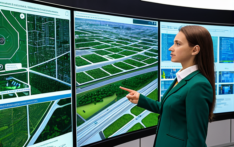A professional environmental engineer, a woman in a modest business suit, stands in a futuristic command center overlooking a detailed sustainable smart city master plan displayed on large holographic screens. She gestures thoughtfully towards a complex urban green infrastructure project, emphasizing strategic planning and innovation. The setting is clean and modern, highlighting a vision for the future. Fully clothed, appropriate attire, professional dress, safe for work, appropriate content, perfect anatomy, correct proportions, natural pose, well-formed hands, proper finger count, natural body proportions, professional photography, high quality, realistic.