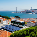 Sustainable Energy Transition in Lisbon**

"A modern Lisbon cityscape with solar panels on rooftops and electric buses on the streets, showcasing clean energy. In the background, a wind farm on a distant hill. Clean, bright atmosphere. Fully clothed people are going about their day. Safe for work. Appropriate content. Professional, family-friendly, perfect anatomy, correct proportions, natural pose, high quality."

**