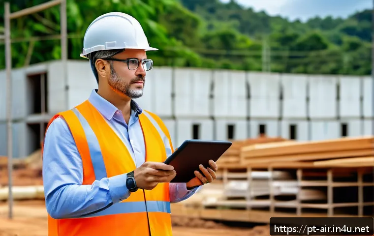 대기환경자격증 취득 후 창업 사례 - A professional environmental consultant wearing business casual attire and safety glasses, standing ...